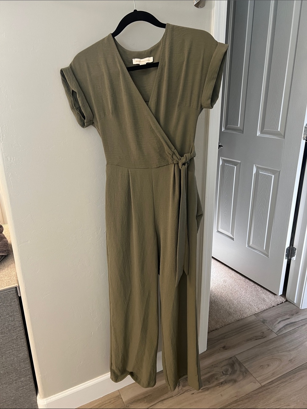 Olive Wrap Jumpsuit with Tie Waist